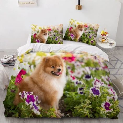 Housse de Couette 200x200 + 2 x Taie d'Oreiller 65x65cm- Microfibre Parure de Lit Adulte - chien mignon - T8J (1/3)