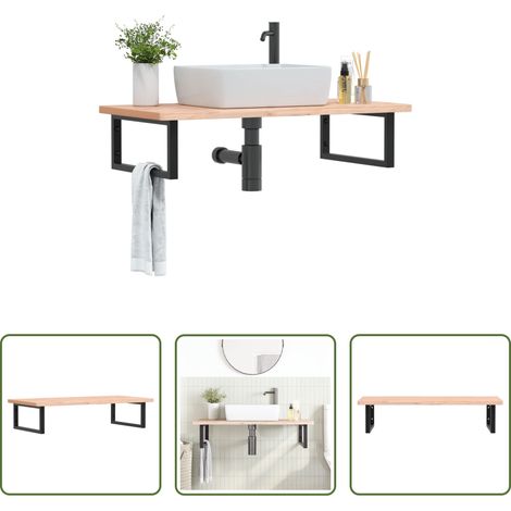 Wandmontage - Waschbeckenregal Wandmontage Stahl und Massivholz Buche (1/5)