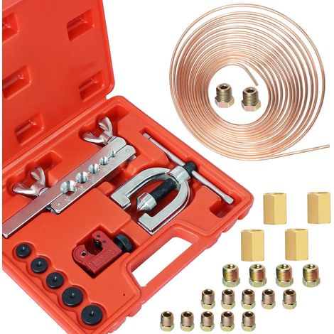 Kit D'Outils De Conduites De Frein, Kit D'Outils De Torchage Double Et Simple, 7,6 M 4,7 MM Kit De Reparation Conduite Rigide De Frein Avec 16 Raccords De Tuyau De Frein Et 4 Vissages (1/5)