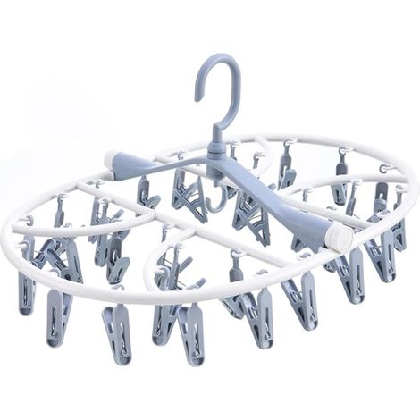 Cintre à pinces, livré avec 32 pinces à vêtements, portant de rangement rond pour vêtements, cintre rotatif à 360°, convient pour les chaussettes, les sous-vêtements, les serviettes et autres petits a (1/5)