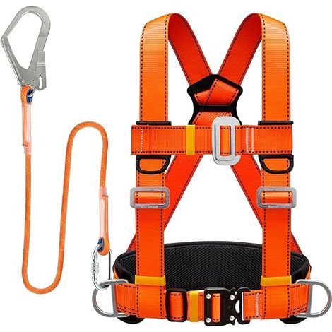 Harnais de Sécurité avec Longe, Harnais Anti Chute, Baudrier Escalade, avec Support Ventral Epaissi, Portante 100 kg, pour le Travail Aérien, les Hommes (Grande Boucle 1,6 m) (1/5)