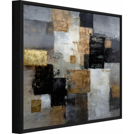 Metall Wandbild mit schwarzem Rahmen, Beton Abstrakt im Loft-Stil für Wohnzimmer und Schlafzimmer, Wanddeko im Industrial Look, 30 x 30 cm