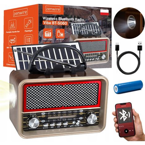 Radio FM retro, solar, Bluetooth, portátil, funciona con pilas, para cocina, con antena USB-C