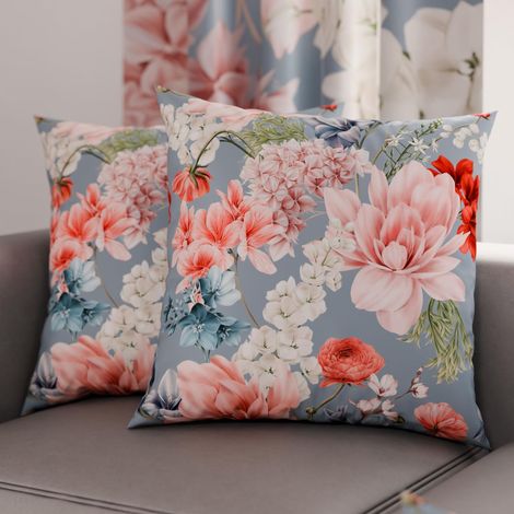 Lot de 2 Taies d'Oreillers 40x40 cm 100% Microfibre Hypoallergénique, Housse Oreiller Rectangulaire Motif Floral Bleu, Paquet de 2 (1/3)