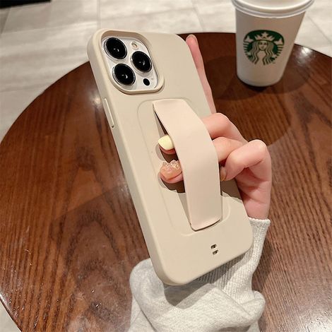 Étui avec dragonne et support de main compatible avec iPhone 14 Pro Max/14 Pro/14 Plus/14, en silicone souple antichoc - Blanc - pour 14 Pro (1/5)