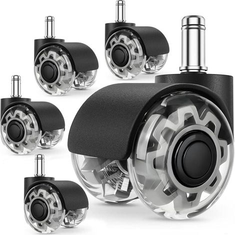 Set mit 5 Bürostuhlrollen, 11 x 22 mm Bürostuhlrolle, 360-Grad-Drehung ohne Kratzer, für harte Böden, Parkett, Teppich, Laminat, keine Bodenschutzmatte erforderlich. (1/4)