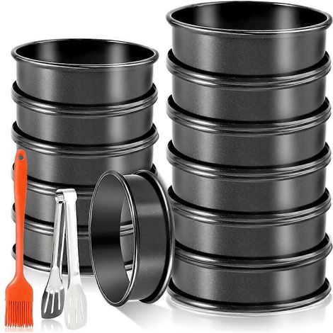 Lot 12 anneaux crumpet antiadhésif English muffin anneaux double roulé cercles tarte ensemble moules cuisson 4 pouce 3 (1/5)