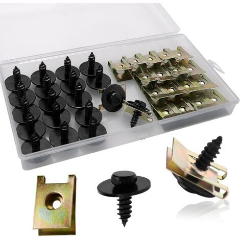 40 Pièces Clip à Vis et Écrou de Kit, Écrous de Fixation pour Garde-Boue de Voiture, Type U Sous Support de Passage Roue Kit, pour Voiture Panneau de Porte Intérieur (1/5)