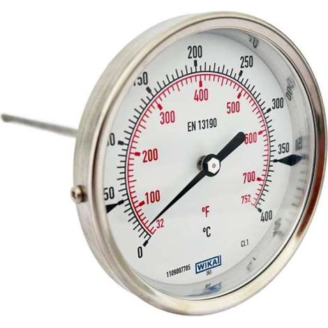 WIKA Bimetall Zeigerthermometer Thermometer A52 0 - 400°C Ø 100mm nach EN 13190 Tauchrohr 220 x 6mm (1/2)
