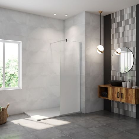 Paroi de Douche à l'italienne 60x200cm Modèle Brume, avec barre de stabilisation 90cm en carré Paroi latérale fixe en 8mm verre de sécurité (1/4)