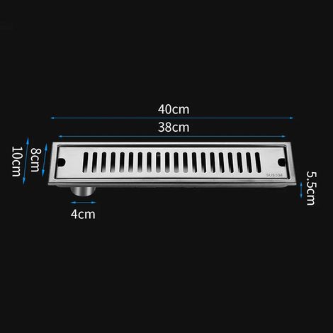 (10x40cm Side)Bathroom Silver Shower 10cm Wide Floor Drain Sus 304 Stainless Steel Large Displacement Deodorant Anti-rust Floor Drain (1/4)