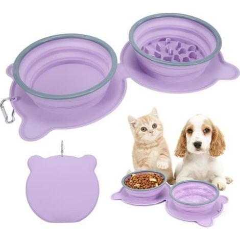 Double Gamelle pour Chiens en Silicone, Gamelle Pliable pour Chien 2 en 1 Bol Portable pour Animal de Compagnie avec Boucle - fy (1/4)