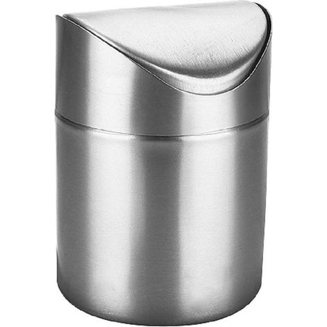 Mini papelera de escritorio con tapa - Papelera giratoria de acero inoxidable cepillado - 12 12 165 cm - 15 litros - Apta para posavasos, bolsitas de té, etc. (1/5)