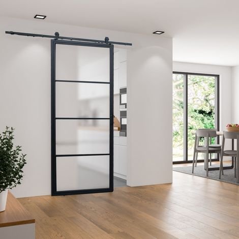 Schulte – Porte coulissante en verre satiné 1025 x 2200 mm – Système coulissant silencieux sur roulement à billes – Décor industriel