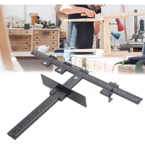 Multifunktionales T-Winkelstück aus schwarzer Aluminiumlegierung, Bohr- und Positionierwerkzeug für Möbel- und Holzbearbeitung, Hilfswerkzeug für die Holzbearbeitung (1/5)