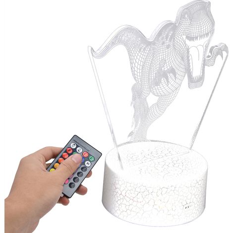 3D-Dinosaurier-Nachtlicht, 16 RGB-Farben, dimmbar, 4 Modi, Fernbedienung + Touch-Steuerung, Nachtlicht als Geschenk für Kinder (KX-28 Crackle-Finish, Batterien nicht enthalten, Fernbedienung mit einge (1/5)