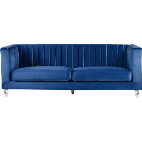Divano in Velluto Blu Cobalto a 3 Posti Stile Glamour ed Elegante Arvika (1/5)