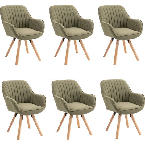 Meuble Cosy Lot de 6 Chaise Salle à Manger Fauteuil Coiffeuse Siège Pivotant avec Accoudoirs pour Chambre Salon Cuisine Bureau, Rembourré en Tissu Pieds en Bois Massif, Vert, 60x58x83cm (1/5)