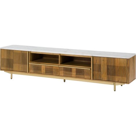 TV-Board Mango 220x40x50 hellbraun geölt / Marmor weiß MIAMI 106 (1/4)