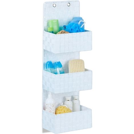 Organiseur de porte tissu à suspendre rangement mural à accrocher 3 compartiments HxlxP: 75x25x15 cm, blanc (1/5)
