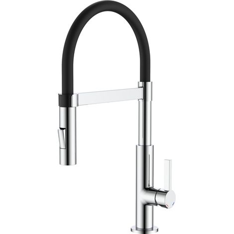 Doppelstrahl-Küchen-Brausebatterie, Auslauf aus schwarzem Silikon Pollini MAKY MXCUMC293NE Chrom (1/3)