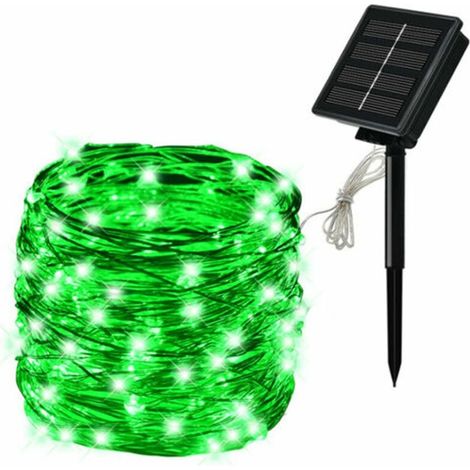 Guirlande lumineuse solaire en fil de cuivre, 8 modes d'éclairage, étanche, pour décoration de jardin et de fête (10 m, 100 lumières, verte)-AquaForge (1/5)