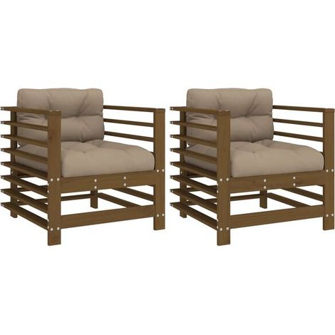 Chaises de jardin rembourrées, lot de deux, couleur miel (1/5)