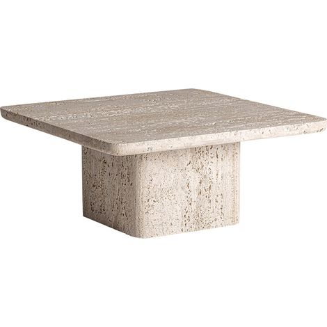 Table basse travertin et bois esprit art déco élégance intemporelle - Beige travertin et bois marron (1/4)