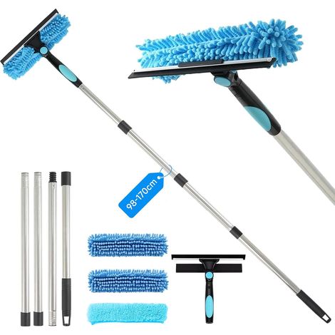 3 in 1 Glass Cleaning Kit with Long Handle, Detachable Window Washer, 170 cm, with 4 Sections Telescopic Handle, for High Windows, Outdoors, Bathrooms, Showers, Car, Glass (1/5)