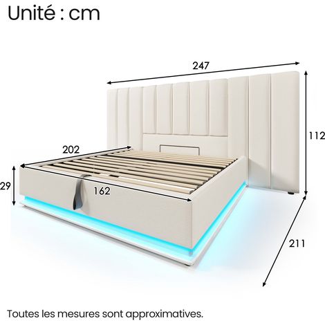Letto Contenitore Matrimoniale 160×200 cm con USB-C, Ricarica Rapida e LED Regolabile, senza Materasso, PU, Bianco (1/4)