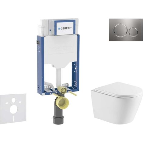Geberit Kombifix - Conjunto de instalación empotrada, inodoro Nefia y asiento softclose, pulsador Sigma20, acero inoxidable SANI15CA6109