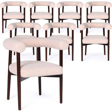 Lot de 8 chaises style scandinave chic Bringo Bois foncé et Tissu bouclette Beige (1/5)