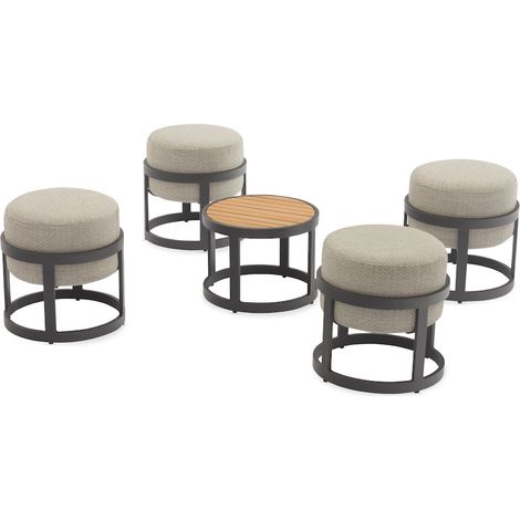 PROLOISIRS Set TOTEM (4 tabourets + 1 table) - Empilable - Aluminium époxy / Teck FSC - Graphite