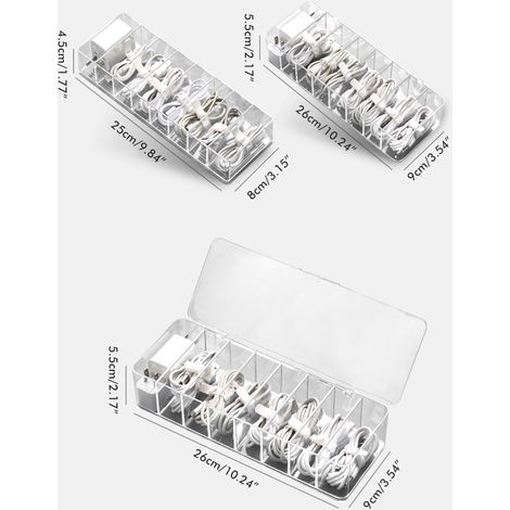 8-teilige, transparente Kabelaufbewahrungsbox aus Kunststoff – Datenkabel-Aufbewahrungsbehälter – Platzsparende Kabelmanagementbox zur Aufbewahrung von Ohrringen, Ringen und Datenkabeln (1/5)