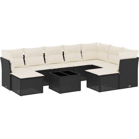 Maison Exclusive - Set Divani da Giardino 10pz con Cuscini in Polyrattan Nero (1/3)