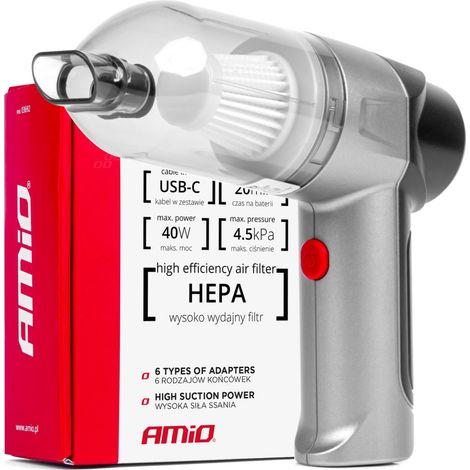Aspiradora inalámbrica para coche con filtro HEPA, 40 W, 4000 mAh, amio-03692 (1/5)