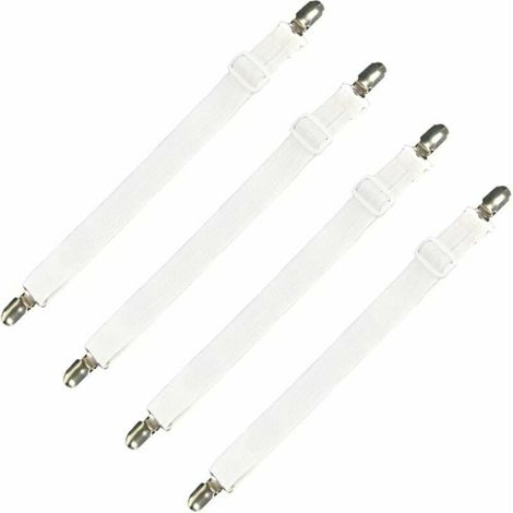 Attaches pour draps-housses, Sopito, lot de 4 sangles élastiques réglables, résistantes, pour matelas, draps-housses et draps plats, blanches (1/5)