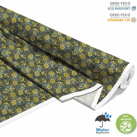TESSUTI DECORATIVI PER ESTERNI OXFORD - Motivo ancore e timone gialli I DX325 (1/5)
