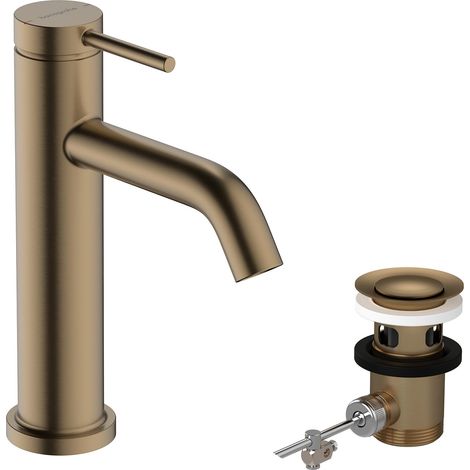 Mitigeur de lavabo avec tirette et vidage, Robinet de salle de bain avec hauteur sous bec 110 mm, Bronze brossé, 73310140 (1/5)
