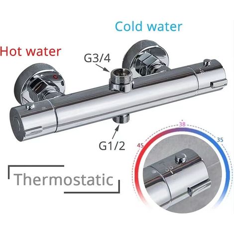Thermostat-Duschsäulenarmatur, Messing, Oberteil G3/4 BSP + Unterteil G1/2" BSP (Zubehör inklusive), DOLASO (1/3)