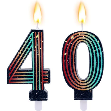 2pcs Bougies d'Anniversaire, Bougies Colorées Chiffre Rétro Fournitures de Décoration pour Fête Thème Vintage pour Décoration Gâteau Fête d'Anniversaire et Anniversaire Mariage (Numéro 40) (1/5)