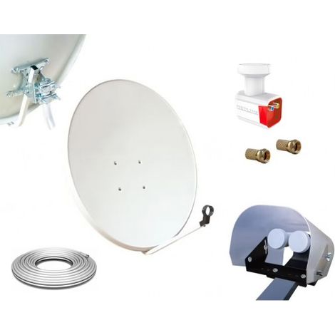 Kit Parabole 80cm Acier + LNB Twin 0,1 dB Full HD + Protection LNB Anti-pluie + 20m Câble Coaxial Twin + 2 Fiches F (1/5)