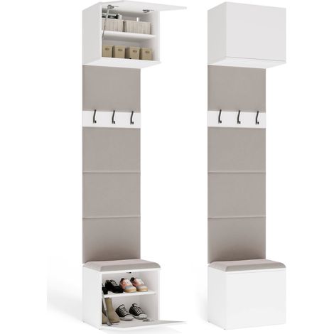 Pannello appendiabiti modulare da ingresso con panca e scomparti, Bianco, 50 x 35 x 238 cm (1/5)