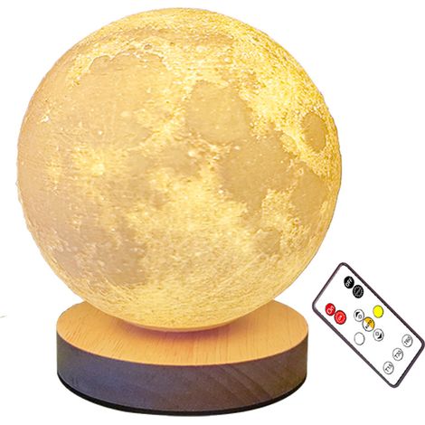 Lampe Lune, Grande Lumière LED Lune Rotative, Lampe Lune 3D Lumineuse, Lumière LED Lune 3 Couleurs, Charge Magnétique Télécommandée, Lampe Lune Impression 3D avec Minuterie (1/5)