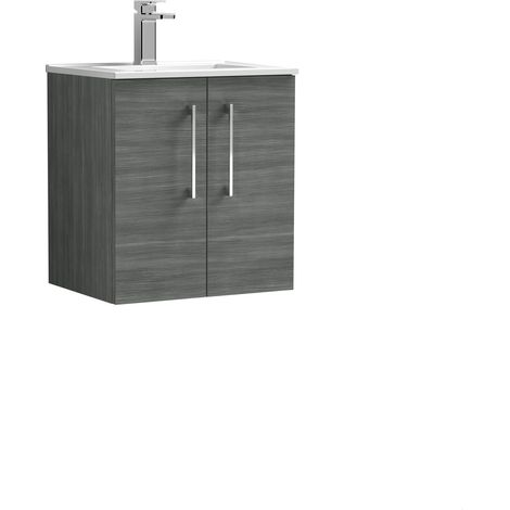 Balterley  Contemporary Bathroom 2 Soft Close Door & Minimalist Wall Hung Vanity Unit Basin, Anthracite Woodgrain, 500mm (1/4)