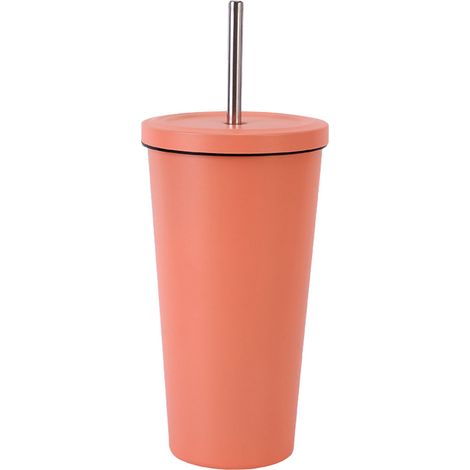 Tasse À Café - Acier Inoxydable 304 - 500 Ml - Avec Paille Intégrée Et Couvercle Étanche À Visser - Pour Voiture Bureau Extérieur
