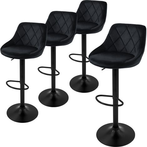 ML-Design Barhocker 4er Set, Bezug aus Samt, Schwarz, Gepolsterter Barstuhl mit Rückenlehne und Fußstütze, Tresenhocker höhenverstellbar 62-82 cm, 360° drehbar, Bistrohocker Hocker Drehstuhl Barstühle