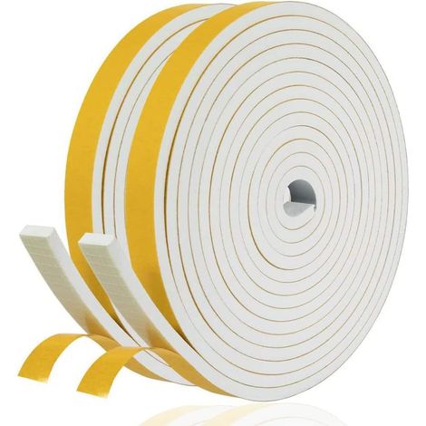 BEBUSINGOTO 2 Stück selbstklebende Fensterdichtung – Tür- und Eingangsdichtung aus Schaumgummi, 12 mm (B) x 6 mm (H) x 5 m (L) – Kälte- und Schalldämmung – Stoßfest für Schrankecken, Weiß