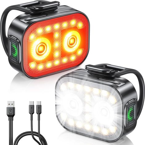 Bike Light, Slim & Rechargeable Front and Rear Bike Light, [5-6 Modes] Dual USB-C LED Bike Lamp, IP65 Waterproof Headlight and Taillight, for Road and Mountain Cycling