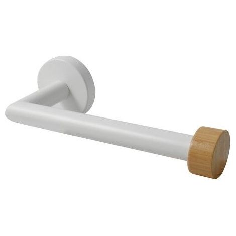 Porte Rouleau Papier Wc Mural IANA Acier & Bambou Blanc mat MSV (1/5)